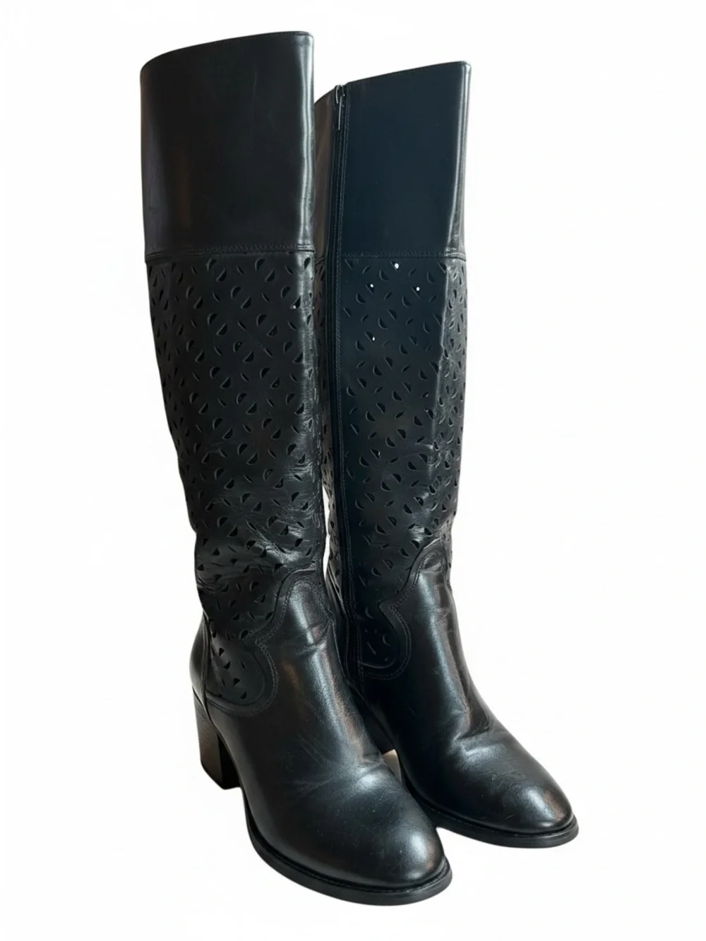 Over-the-Knee Black Laser-Cut Women's Boots